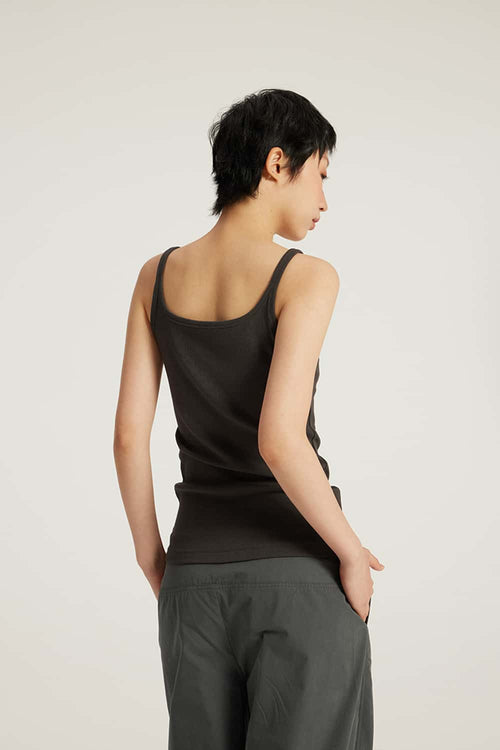 Ribbed Square Neck Tank Top - Dark Gray