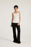 Ribbed Square Neck Tank Top - Off White