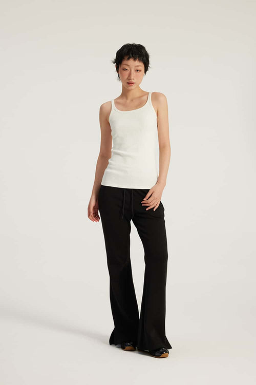 Ribbed Square Neck Tank Top - Off White