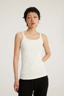 Ribbed Square Neck Tank Top - Off White