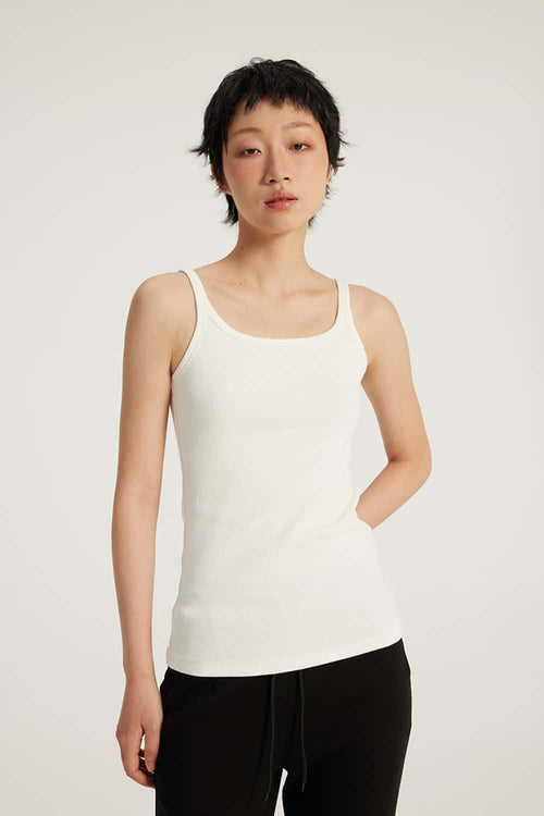 Ribbed Square Neck Tank Top - Off White
