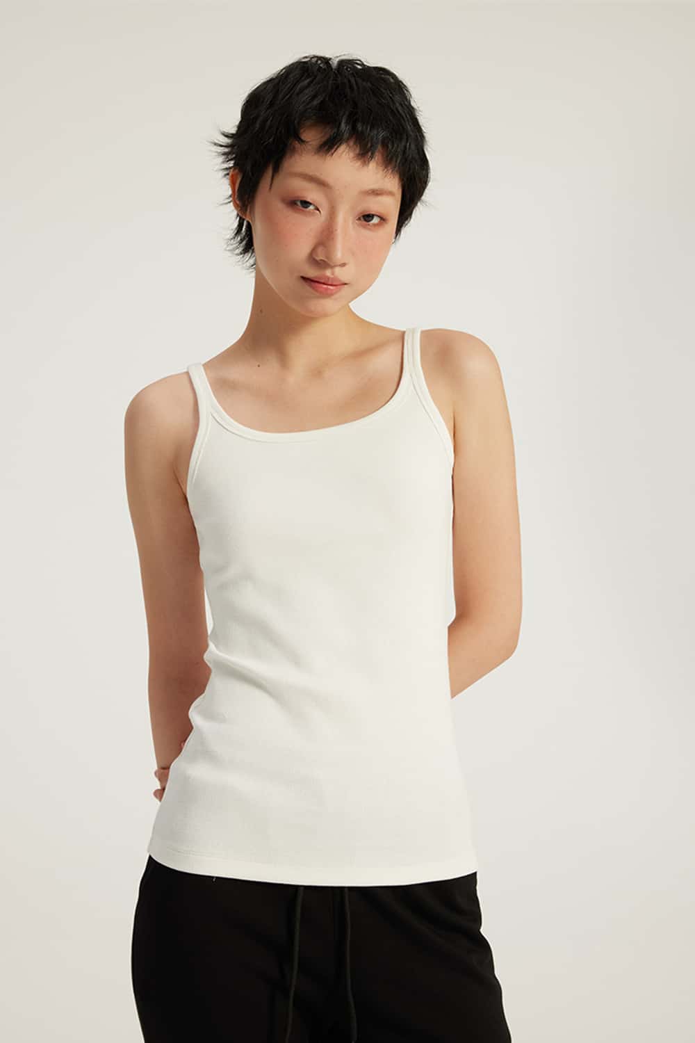 High-Stretch Ribbed Square Neck Tank Top _ Camisole Base Layer