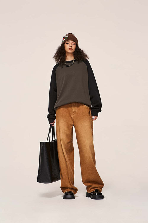 Color-Block Raglan Heavyweight Long-Sleeve - Coffee