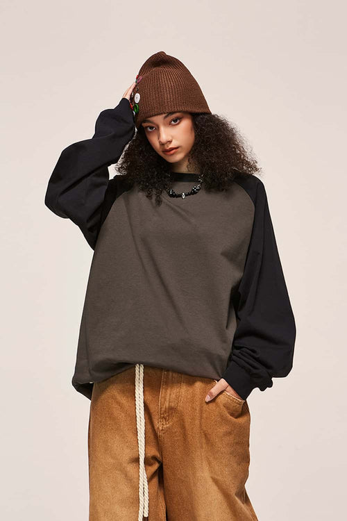 Color-Block Raglan Heavyweight Long-Sleeve - Coffee