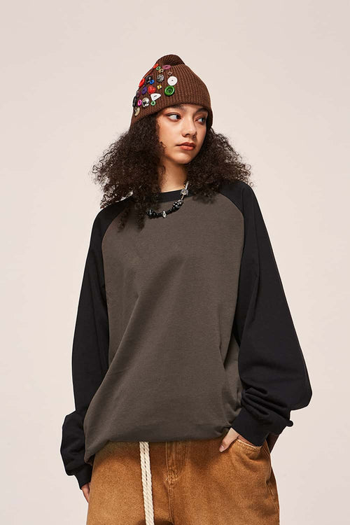 Color-Block Raglan Heavyweight Long-Sleeve - Coffee