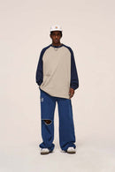 Color-Block Raglan Heavyweight Long-Sleeve - Khaki