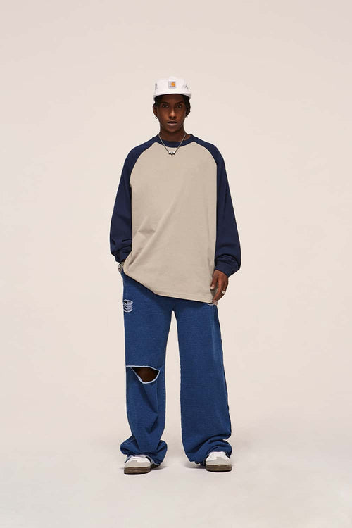 Color-Block Raglan Heavyweight Long-Sleeve - Khaki