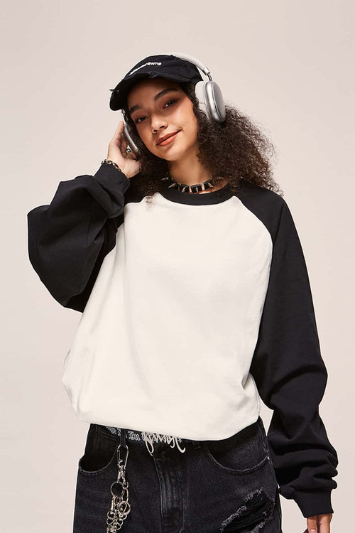 Color-Block Raglan Heavyweight Long-Sleeve - White