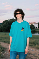 Breathable Embroidered Graphic Streetwear Tee - Blueish Green