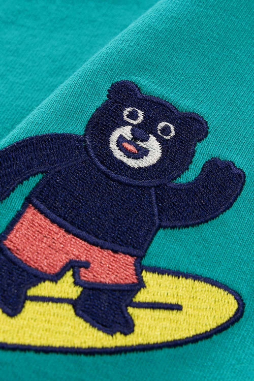 Breathable Embroidered Graphic Streetwear Tee - Blueish Green