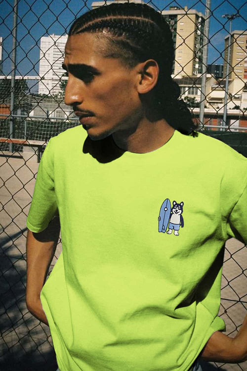 Breathable Embroidered Graphic Streetwear Tee - Fluorescent Green