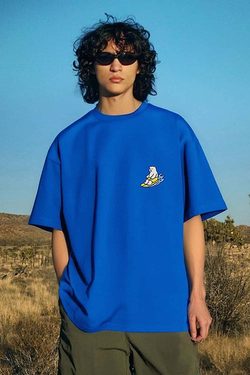 Breathable Embroidered Graphic Streetwear Tee - Klein Blue