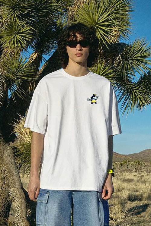 Breathable Embroidered Graphic Streetwear Tee - White