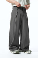 Curved Wide-Leg Trouser Pants - Gray