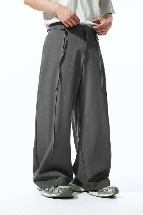 Curved Wide-Leg Trouser Pants - Gray