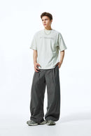 Curved Wide-Leg Trouser Pants - Gray