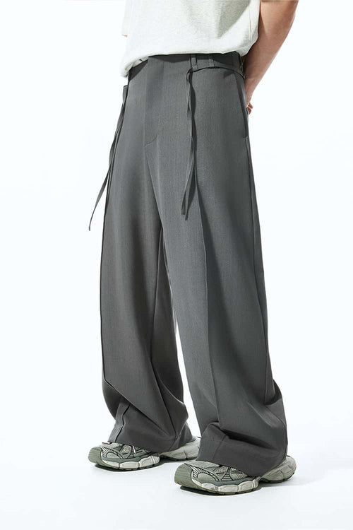 Curved Wide-Leg Trouser Pants - Gray