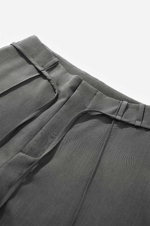 Curved Wide-Leg Trouser Pants - Gray