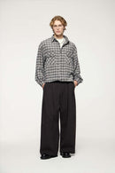 Vintage Frog-Button Checked Shirt Jacket - Black