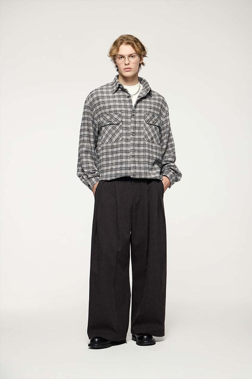 Vintage Frog-Button Checked Shirt Jacket - Black