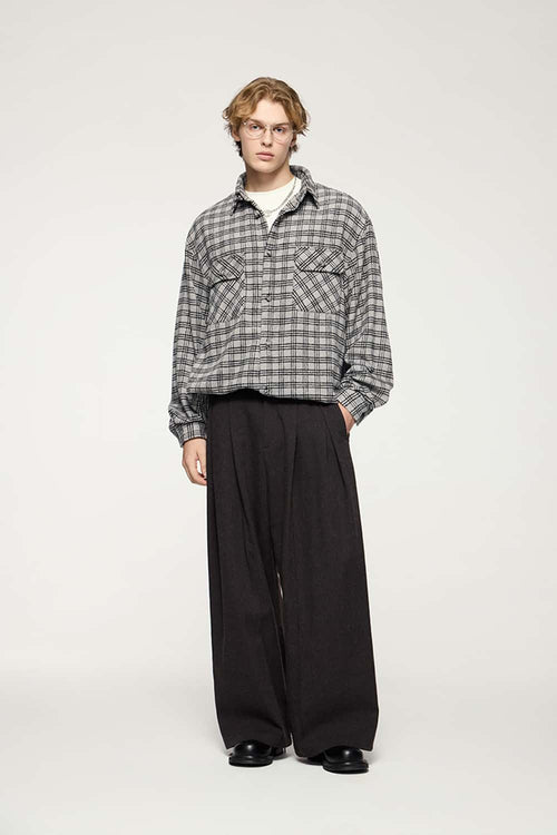 Vintage Frog-Button Checked Shirt Jacket - Black