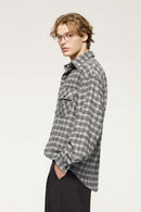 Vintage Frog-Button Checked Shirt Jacket - Black