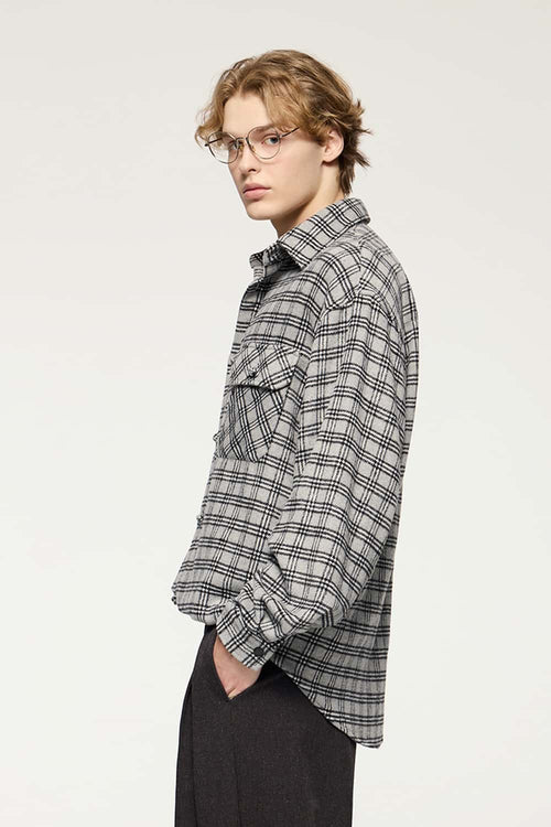 Vintage Frog-Button Checked Shirt Jacket - Black