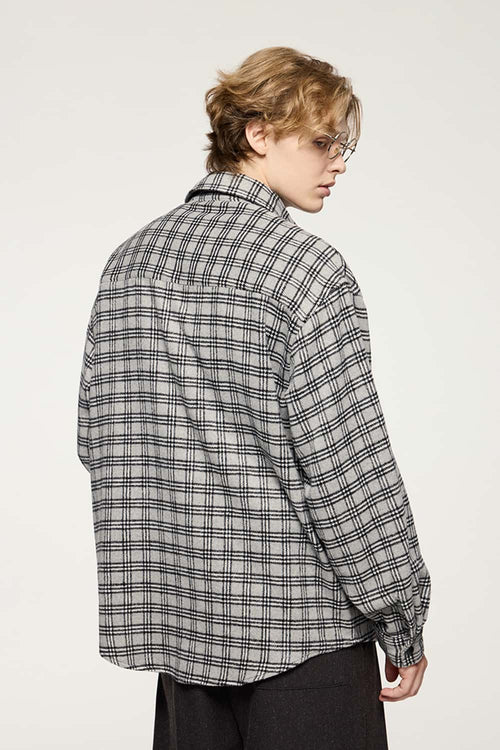 Vintage Frog-Button Checked Shirt Jacket - Black