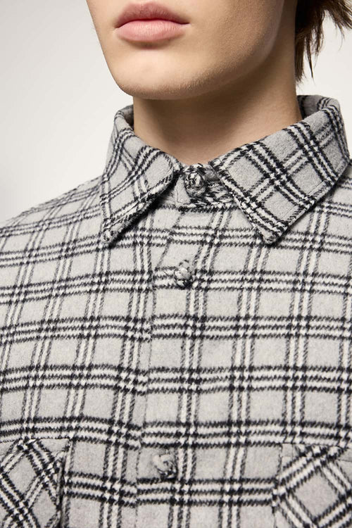 Vintage Frog-Button Checked Shirt Jacket - Black