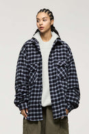 Vintage Frog-Button Checked Shirt Jacket - Blue