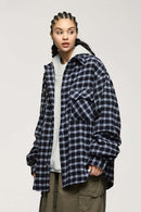 Vintage Frog-Button Checked Shirt Jacket - Blue