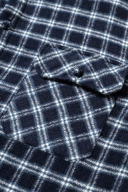 Vintage Frog-Button Checked Shirt Jacket - Blue
