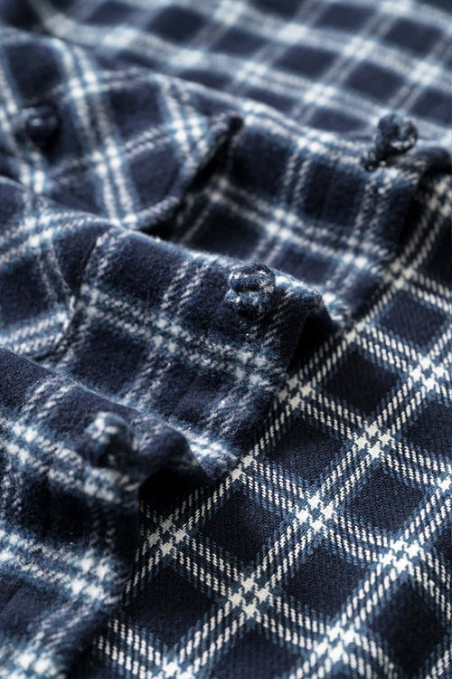 Vintage Frog-Button Checked Shirt Jacket - Blue