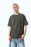 Distressed Snow-Washed Heavyweight Tee - Dark Gray