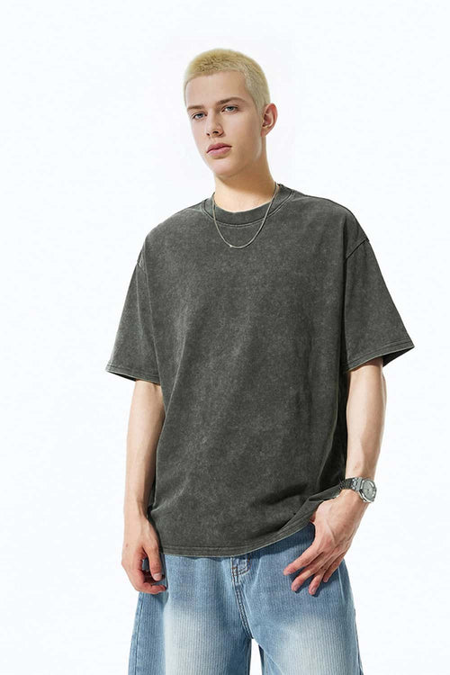 Distressed Snow-Washed Heavyweight Tee - Dark Gray