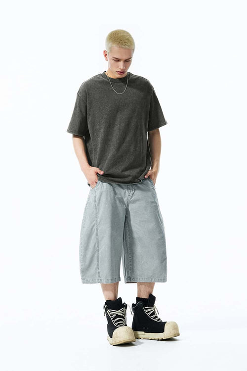 Distressed Snow-Washed Heavyweight Tee - Dark Gray