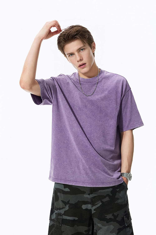 Distressed Snow-Washed Heavyweight Tee - Light Purple