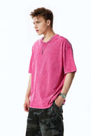 Distressed Snow-Washed Heavyweight Tee - Rose Red