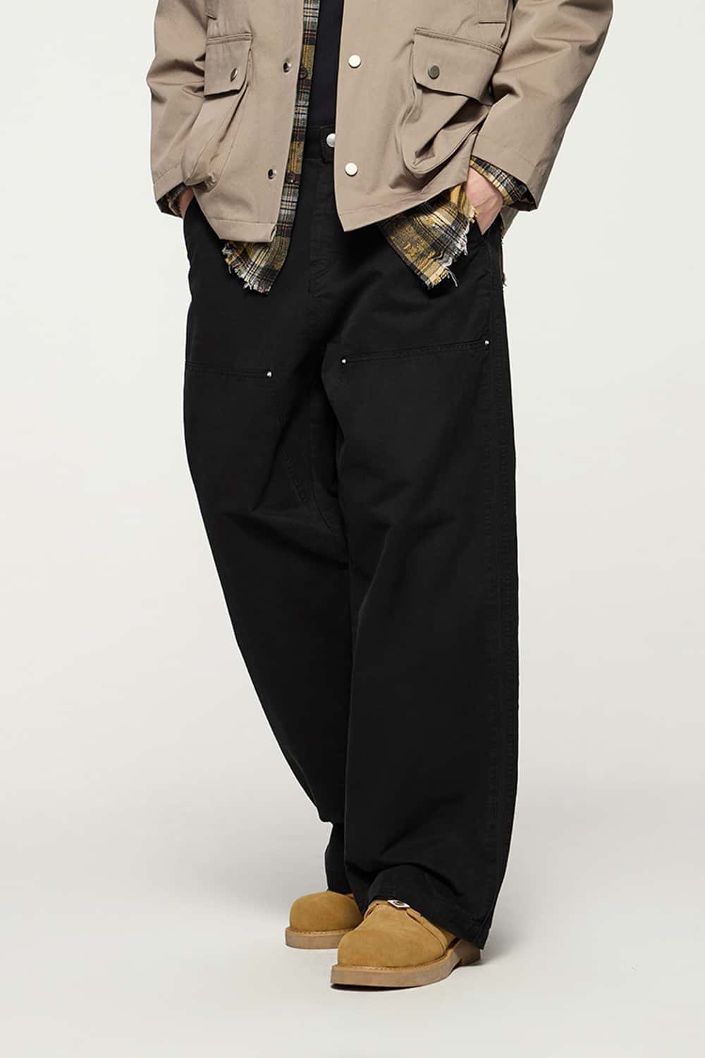 Washed Cotton Carpenter Work Pants with Rivet Detail