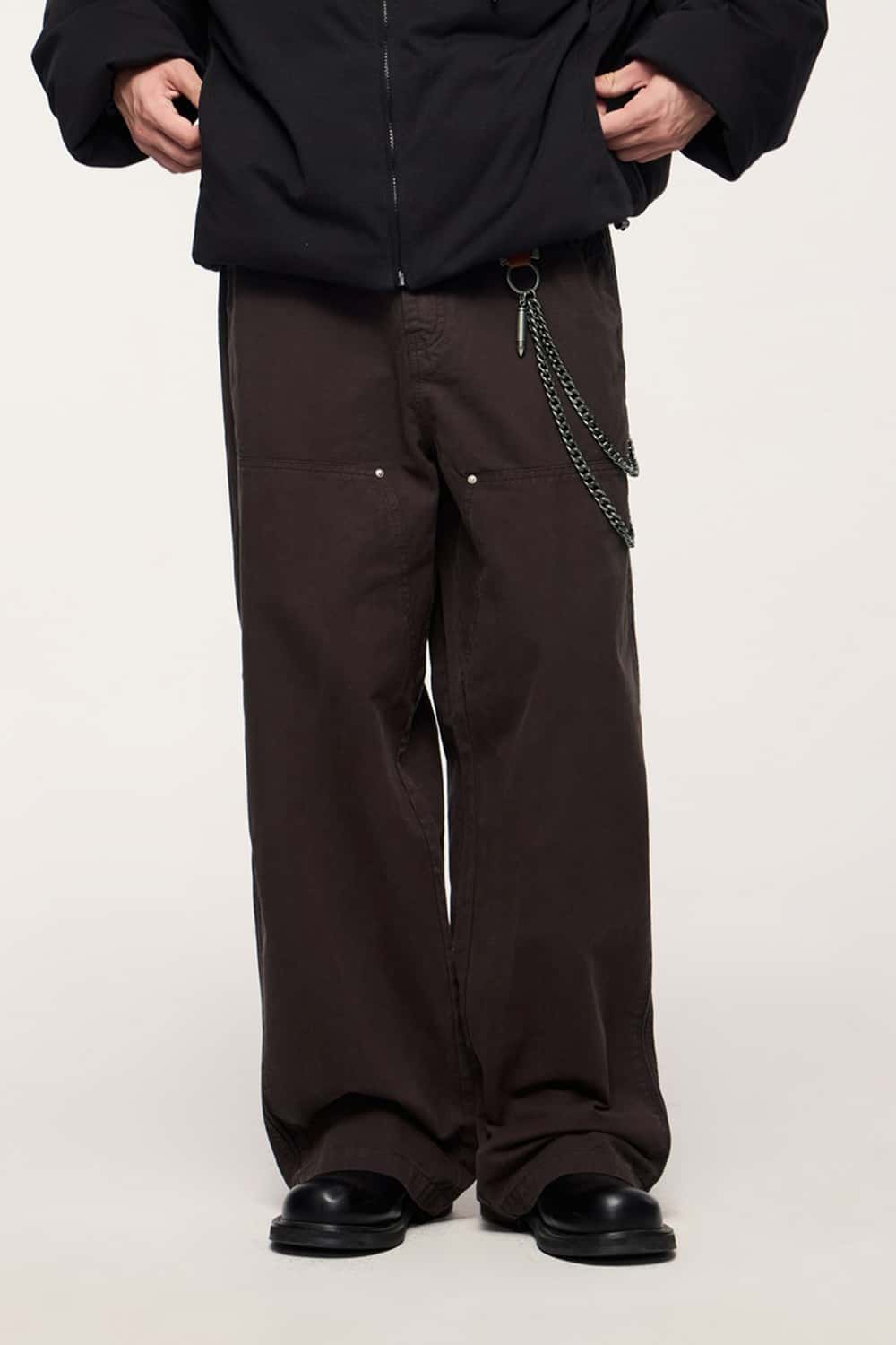 Washed Cotton Carpenter Work Pants with Rivet Detail