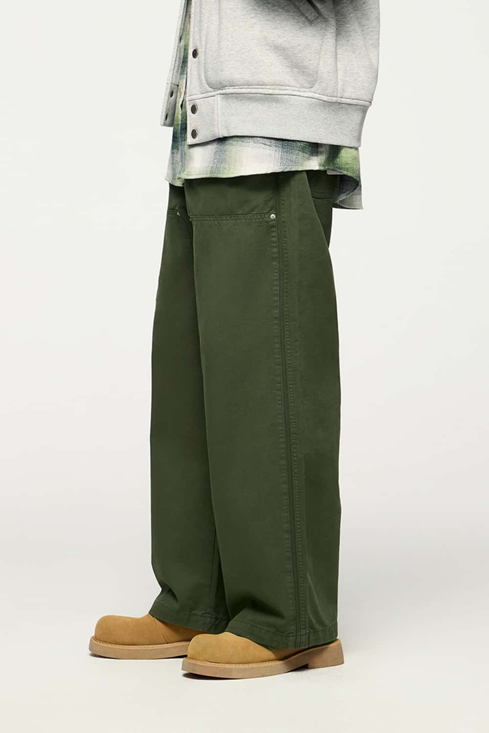 Washed Cotton Carpenter Work Pants with Rivet Detail
