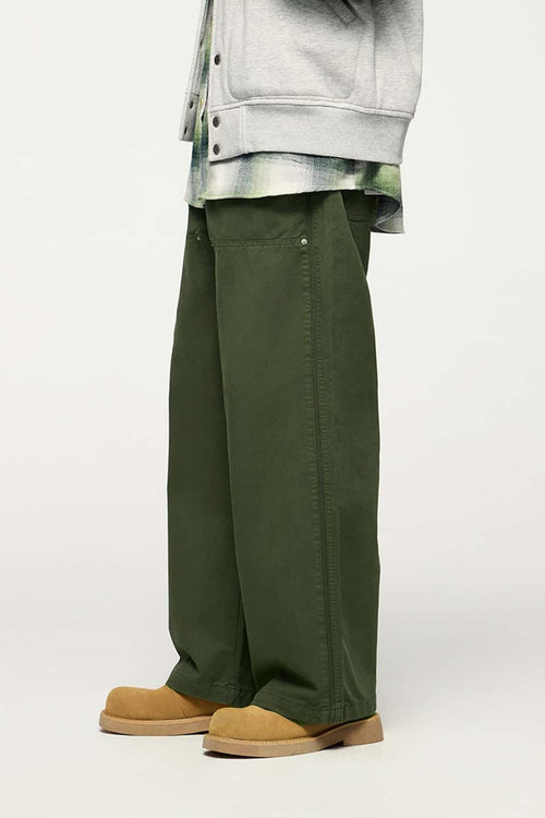 Garment-Dyed Workwear Cargo Pants - Military Green