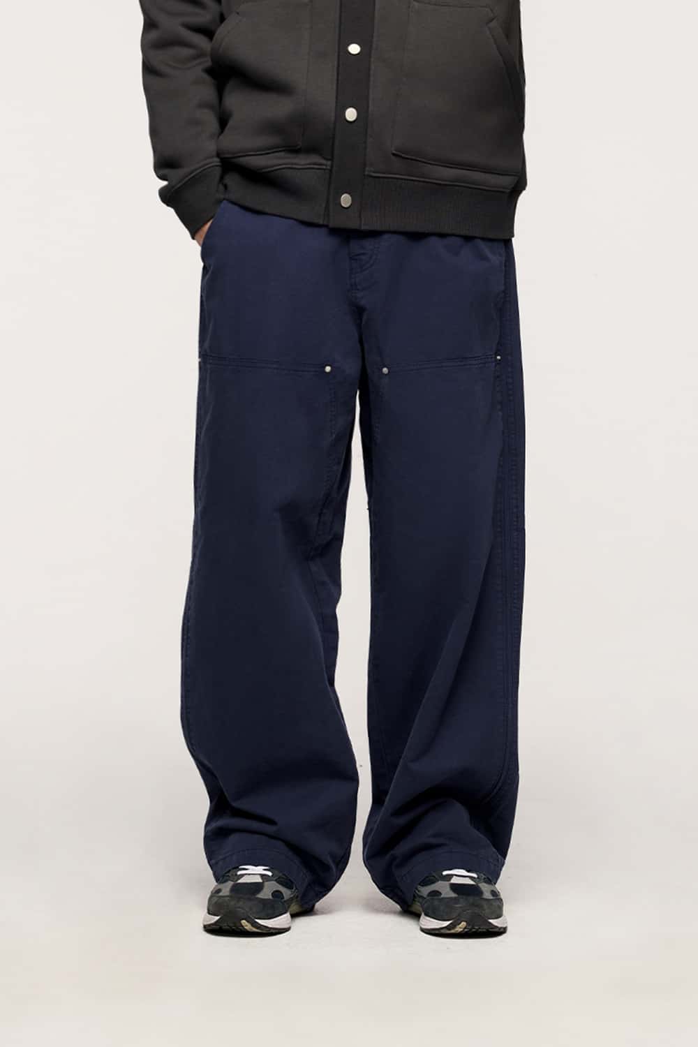 Washed Cotton Carpenter Work Pants with Rivet Detail
