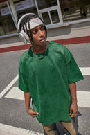 Premium Faux-Suede Drop-Shoulder Tee - Blackish Green