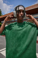 Premium Faux-Suede Drop-Shoulder Tee - Blackish Green