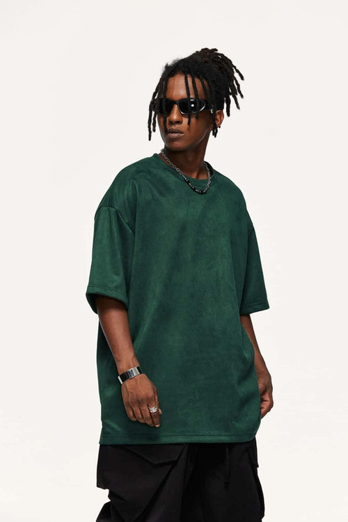 Heavyweight Faux-Suede Short Sleeve Tee - Blackish Green