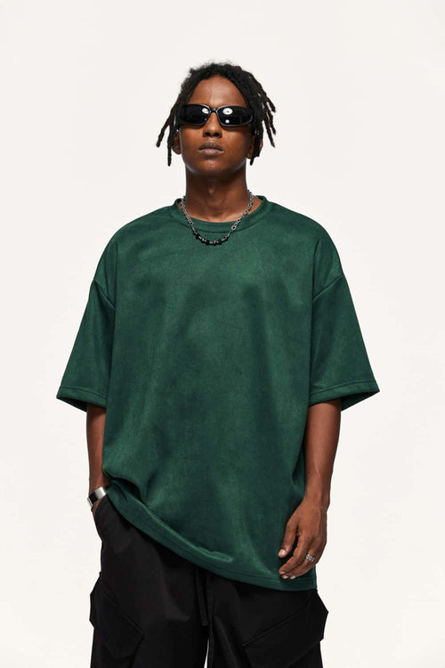 Heavyweight Faux-Suede Short Sleeve Tee - Blackish Green