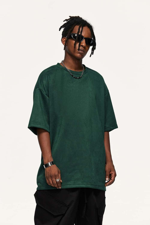 Heavyweight Faux-Suede Short Sleeve Tee - Blackish Green