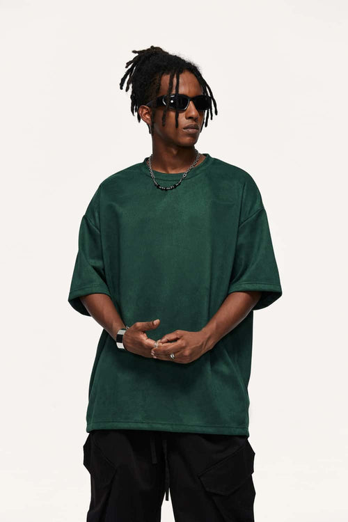 Heavyweight Faux-Suede Short Sleeve Tee - Blackish Green