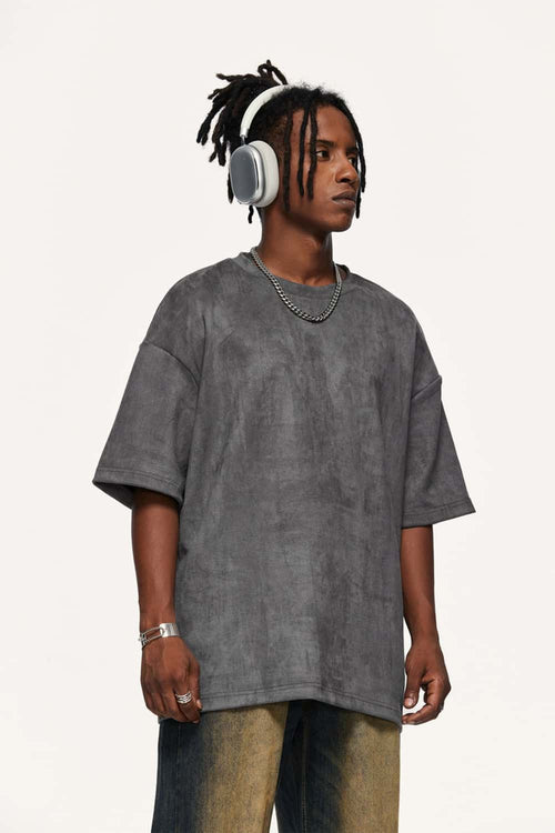 Heavyweight Faux-Suede Short Sleeve Tee - Dark Gray